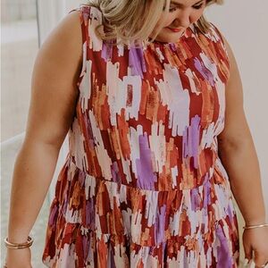 Entro Red and Pink Tiered Sleeveless Blouse